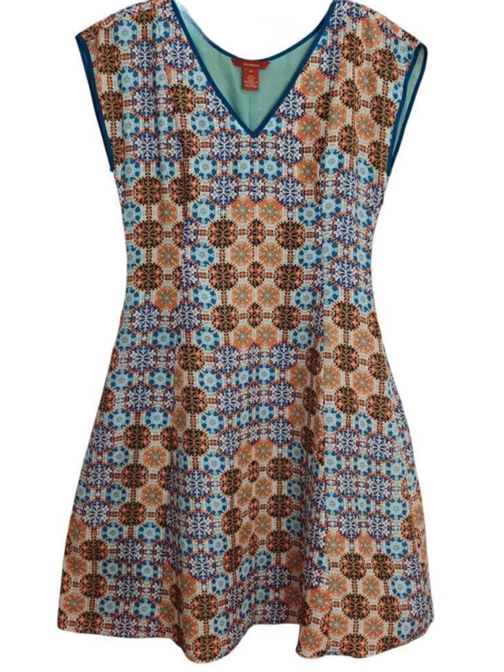 Sundance 100% Silk Modern Heritage Midi Dress Size 10 Geometric Print Lined Boho - Picture 2 of 3